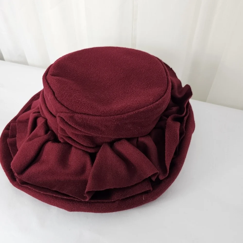 Georgia Hughes New York Handmade maroon / deep burgundy ruffled fancy hat